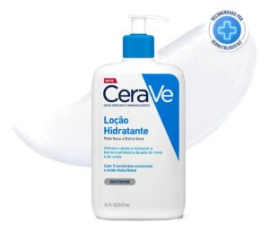 Frasco da Loção Hidratante CeraVe com dosador em fundo neutro