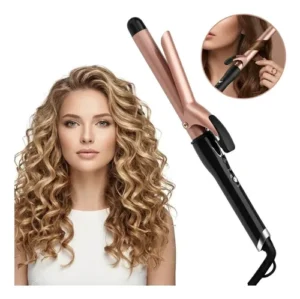 Modelador de cachos com acabamento em preto e detalhes em rose gold